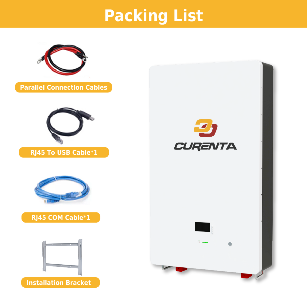 CURENTA 48V 51.2V 100AH 5KWh Wall Mounted LiFePO4 Lithium Battery Pack IP67,6000+ Designed Cycles & 10-Year Lifetime Home Energy Storage System Battery EU Stock Fast Shipping