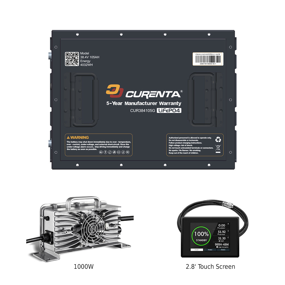 CURENTA Battery 36V 105Ah Lithium Golf Cart Battery, Built-in Smart 100A BMS, with Touch Monitor & Mobile APP, 6000+ Cycles Rechargeable LiFePO4 Battery, Max 3.84kW Power Output, Perfect for Golf Carts