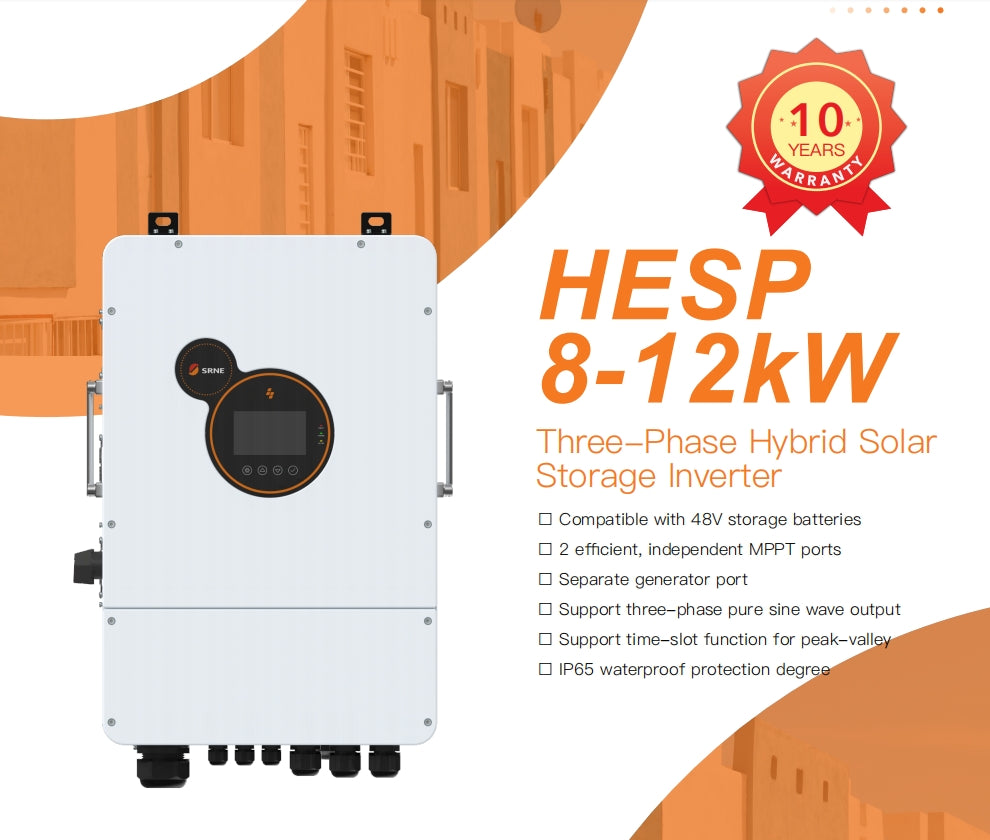 Hybrid Inverter Three-Phase Hybrid Solar Storage Inverter 12000W 12KW IP65 SRNE HESP48120SH3 Compatible with 48V CURENTA Storage Batteries