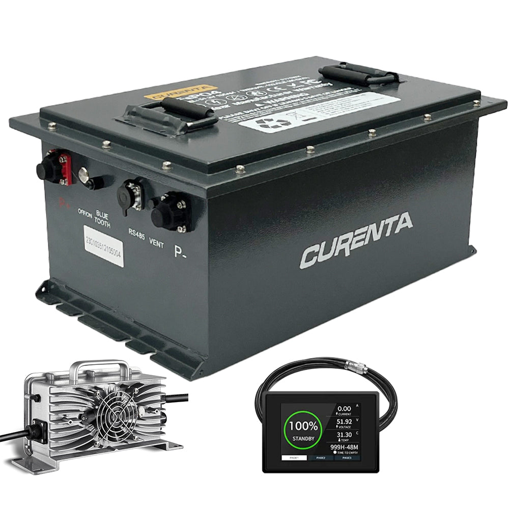 CURENTA Battery 48V 105Ah Lithium Golf Cart Battery, Built-in Smart 200A BMS, with Touch Monitor & Mobile APP, 6000+ Cycles Rechargeable LiFePO4 Battery, Max 10.24kW Power Output, Perfect for Golf Carts