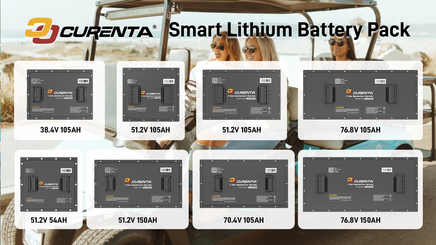 CURENTA Battery 48V 150Ah Lithium Golf Cart Battery, Built-in Smart 200A BMS, with Touch Monitor & Mobile APP, 6000+ Cycles Rechargeable LiFePO4 Battery, Max 15.36kW Power Output, Perfect for Golf Carts