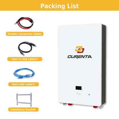 CURENTA 48V 200AH 10KWh Wall Mounted LiFePO4 Lithum Battery Pack IP67 with 100A BMS & LED Monitor, Up to 6000+ Deep Cycle &10-Year Lifetime for Off-Grid, Home Solar Power Energy Storage System EU Stock Fast Shiping