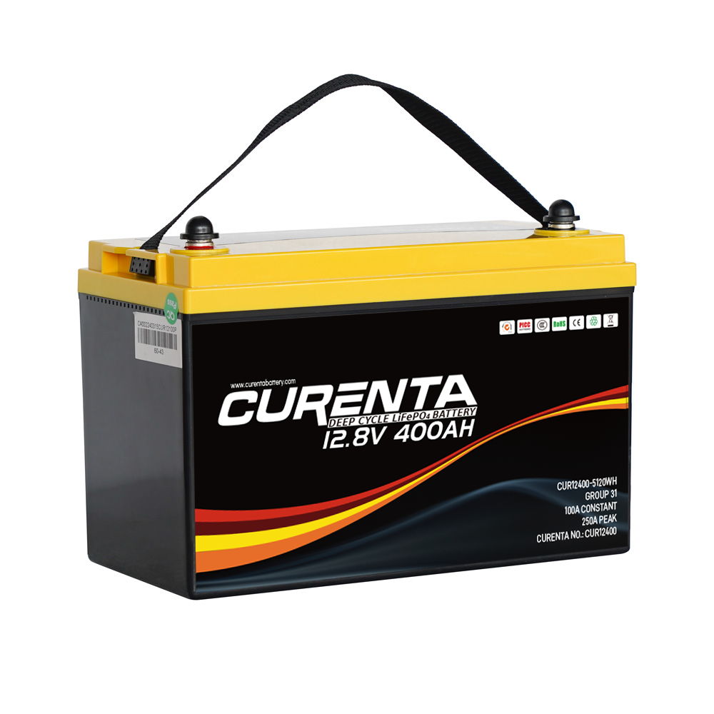 CURENTA 12V 400Ah LiFePO4 Lithium Battery 2560W Max. Load Power Group 8D Battery Built-in 200A BMS 5120Wh Usable Energy 6000 Cycles & 10-Year Lifetime Perfect for RV Home Solar System Fishing Boat