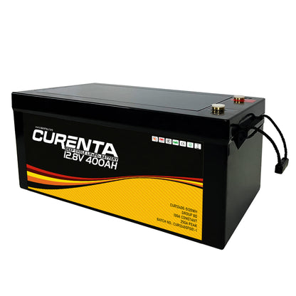 CURENTA 12V 400Ah LiFePO4 Lithium Battery 2560W Max. Load Power Group 8D Battery Built-in 200A BMS 5120Wh Usable Energy 6000 Cycles &amp; 10-Year Lifetime Perfect for RV Home Solar System Fishing Boat