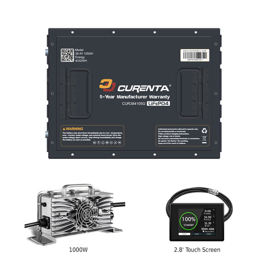 CURENTA Battery 36V 105Ah Lithium Golf Cart Battery, Built-in Smart 100A BMS, with Touch Monitor & Mobile APP, 6000+ Cycles Rechargeable LiFePO4 Battery, Max 3.84kW Power Output, Perfect for Golf Carts