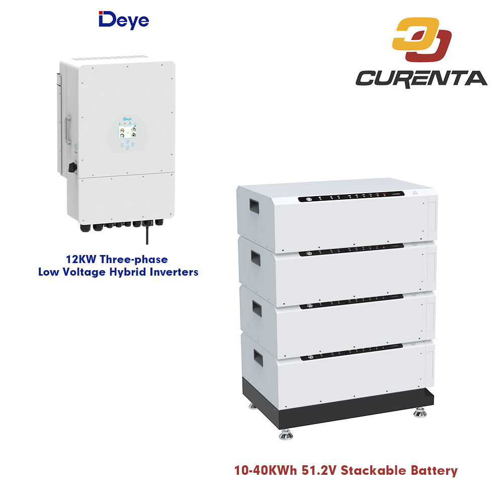 CURENTA 48V 100Ah Stackable LiFePO4 Lithium Solar Battery 5KWH 10KWH 15KWH 20KWH Battery Box Energy Storage System Battery Pack with 12KW 3-Phase DEYE Inverter