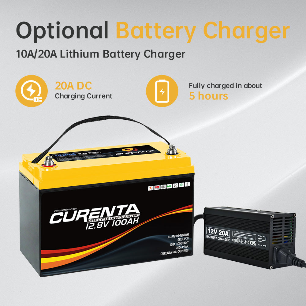 CURENTA 12V 100Ah LiFePO4 Lithium Battery - BCI Group 31 Compliant, 6000 Cycles, Built-in 100A BMS, Low Temperature Protection - Ideal for RVs Boat Trolling Motor Camper Out Door UPS Power Battery