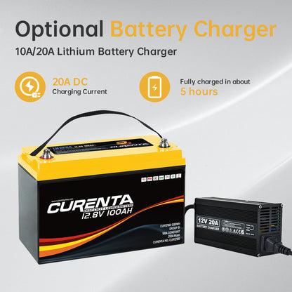 CURENTA 12V 200Ah LiFePO4 Lithium Battery with 2560Wh Energy Max. 1280W Load Power Built-in 100A BMS,10 Years Lifetime 6000+ Cycles, Perfect for RV Solar Energy Storage Marine Trolling Motor