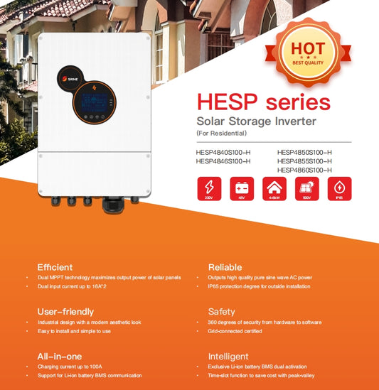 Hybrid Inverter Single Phase 5000W 6000W 5KW 6KW IP65 SRNE HESP4850S100-H HESP4860S100-H Compatible with 48V CURENTA Storage Batteries