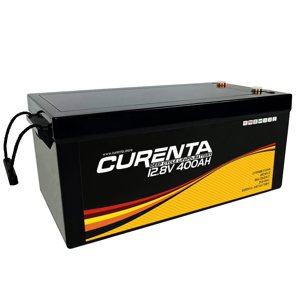 CURENTA 12V 400Ah LiFePO4 Lithium Battery 2560W Max. Load Power Group 8D Battery Built-in 200A BMS 5120Wh Usable Energy 6000 Cycles &amp; 10-Year Lifetime Perfect for RV Home Solar System Fishing Boat