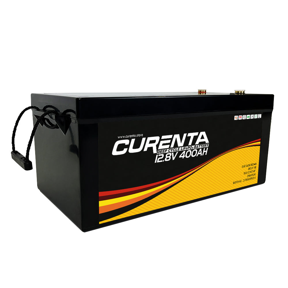 CURENTA 12V 400Ah LiFePO4 Lithium Battery 2560W Max. Load Power Group 8D Battery Built-in 200A BMS 5120Wh Usable Energy 6000 Cycles &amp; 10-Year Lifetime Perfect for RV Home Solar System Fishing Boat