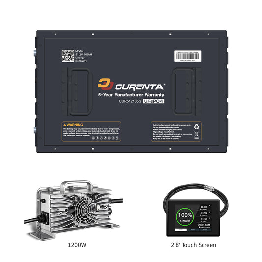 CURENTA Battery 48V 105Ah Lithium Golf Cart Battery, Built-in Smart 200A BMS, with Touch Monitor & Mobile APP, 6000+ Cycles Rechargeable LiFePO4 Battery, Max 10.24kW Power Output, Perfect for Golf Carts