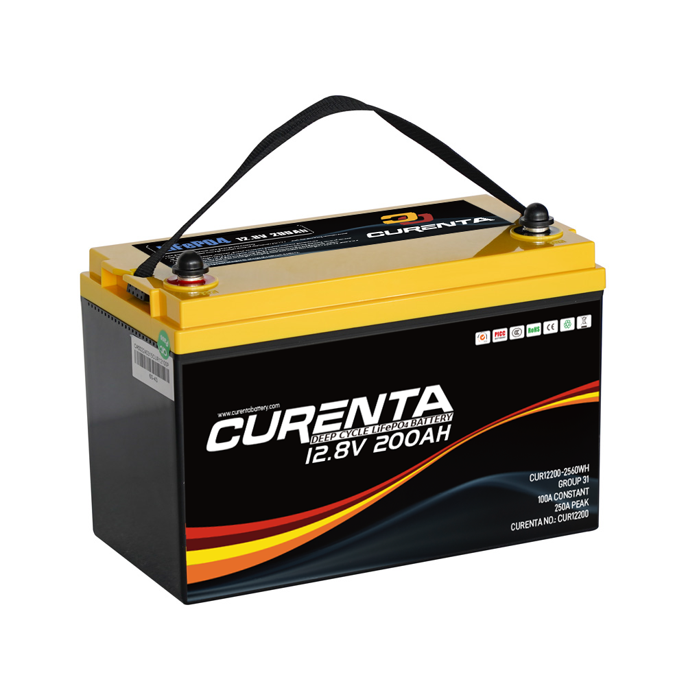 CURENTA 12V 200Ah LiFePO4 Lithium Battery with 2560Wh Energy Max. 1280W Load Power Built-in 100A BMS, 10 Years Lifetime 6000+ Cycles, Perfect for RV Solar Energy Storage Marine Trolling Motor