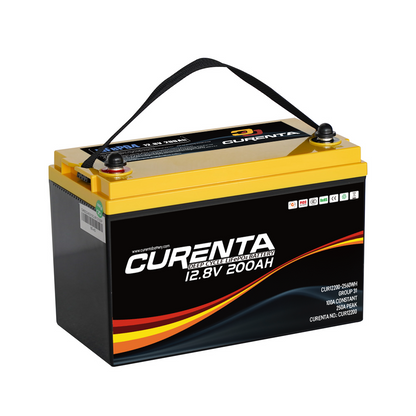 CURENTA 12V 200Ah LiFePO4 Lithium Battery with 2560Wh Energy Max. 1280W Load Power Built-in 100A BMS,10 Years Lifetime 6000+ Cycles, Perfect for RV Solar Energy Storage Marine Trolling Motor