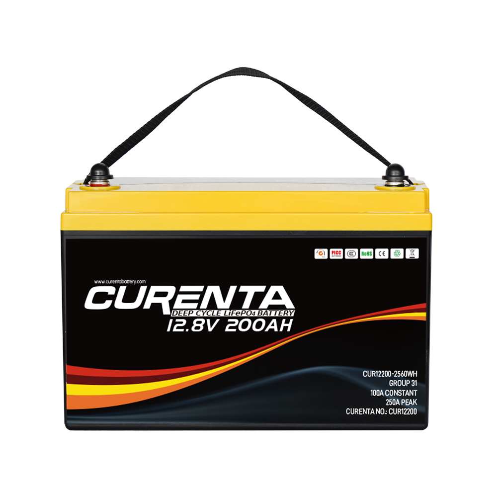 CURENTA 12V 200Ah LiFePO4 Lithium Battery with 2560Wh Energy Max. 1280W Load Power Built-in 100A BMS,10 Years Lifetime 6000+ Cycles, Perfect for RV Solar Energy Storage Marine Trolling Motor