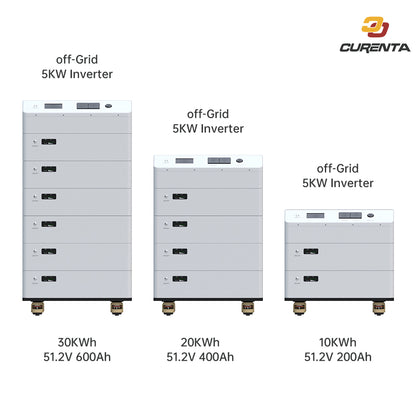 CURENTA 5KW Inverter 10KWh Power Energy Off-Grid All In One Energy Storage System PV Input Stackable Lithium LifePO4 Up to 6000+ Cycles Modular IP54 Waterproof Household Solar System Portable Emergency Equipment