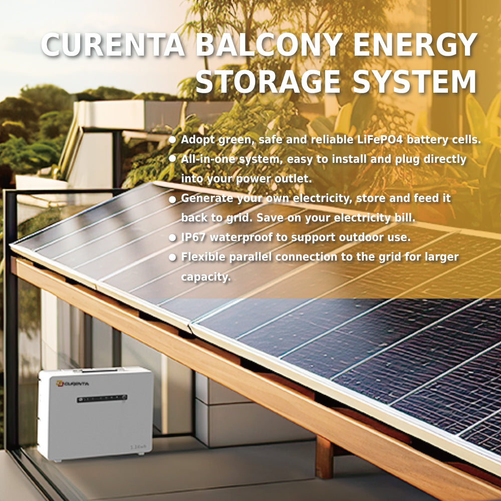 CURENTA Balcony Energy Storage System - 1.3KWh 48V 27Ah Lithium LiFePO4 Battery Pack Built-in 800W MPPT PV Charge Controller On-Grid IP65 Waterproof - Ideal for Household Power Backup and Energy ESS