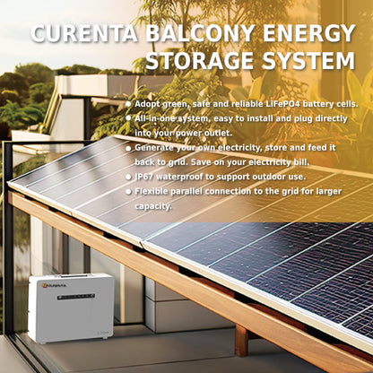 CURENTA Balcony Energy Storage System - 1.3KWh 48V 27Ah Lithium LiFePO4 Battery Pack Built-in 800W MPPT PV Charge Controller On-Grid IP65 Waterproof - Ideal for Household Power Backup and Energy ESS