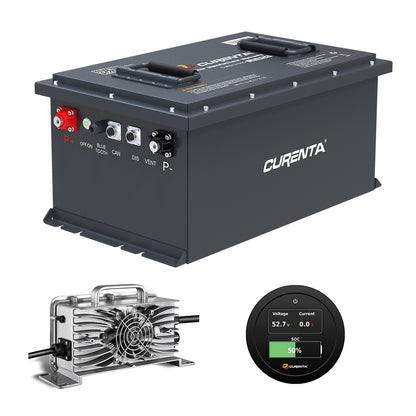 CURENTA Battery 48V 150Ah Lithium Golf Cart Battery, Built-in Smart 200A BMS, with Touch Monitor & Mobile APP, 6000+ Cycles Rechargeable LiFePO4 Battery, Max 15.36kW Power Output, Perfect for Golf Carts