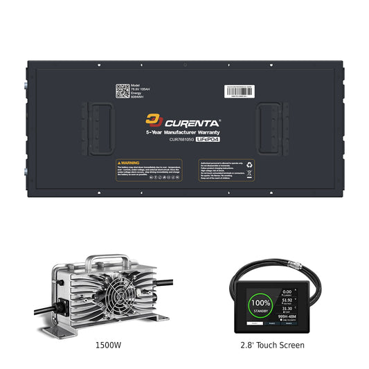 CURENTA Battery 72V 105Ah Lithium Golf Cart Battery, Built-in Smart 200A BMS, with Touch Monitor &amp; Mobile APP, 6000+ Cycles Rechargeable LiFePO4 Battery, Max 15.36kW Power Output, Perfect for Golf Carts