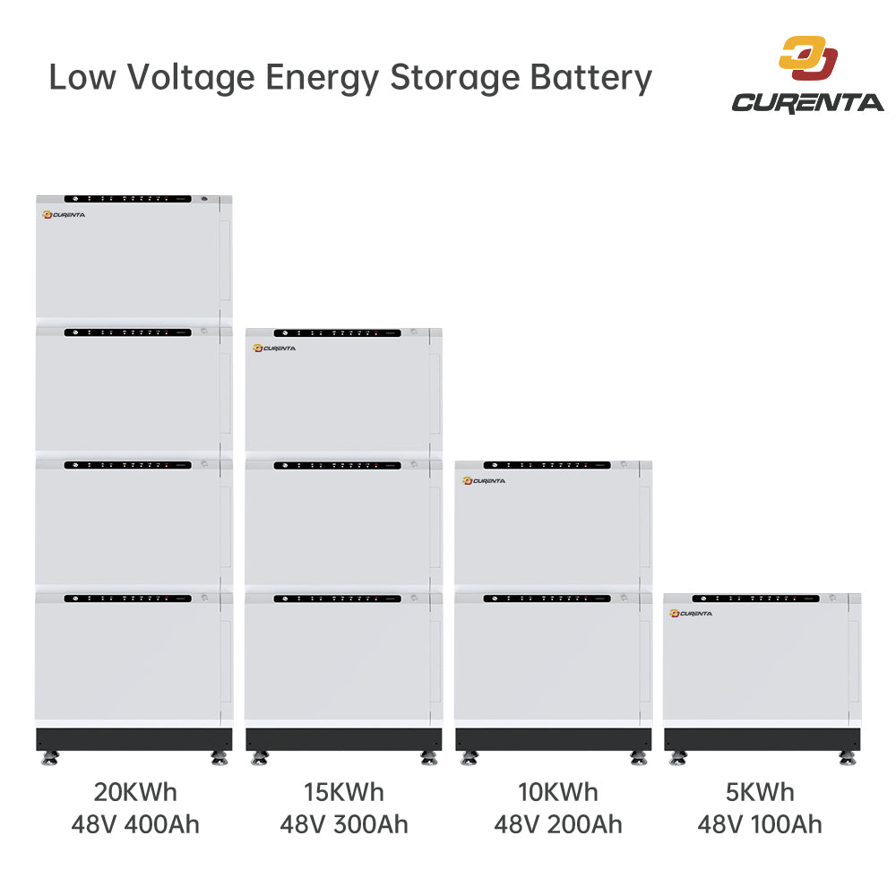 CURENTA 48V 100Ah Stackable LiFePO4 Lithium Solar Battery 5KWH 10KWH 15KWH 20KWH Battery Box Energy Storage System Battery Pack with 12KW 3-Phase DEYE Inverter