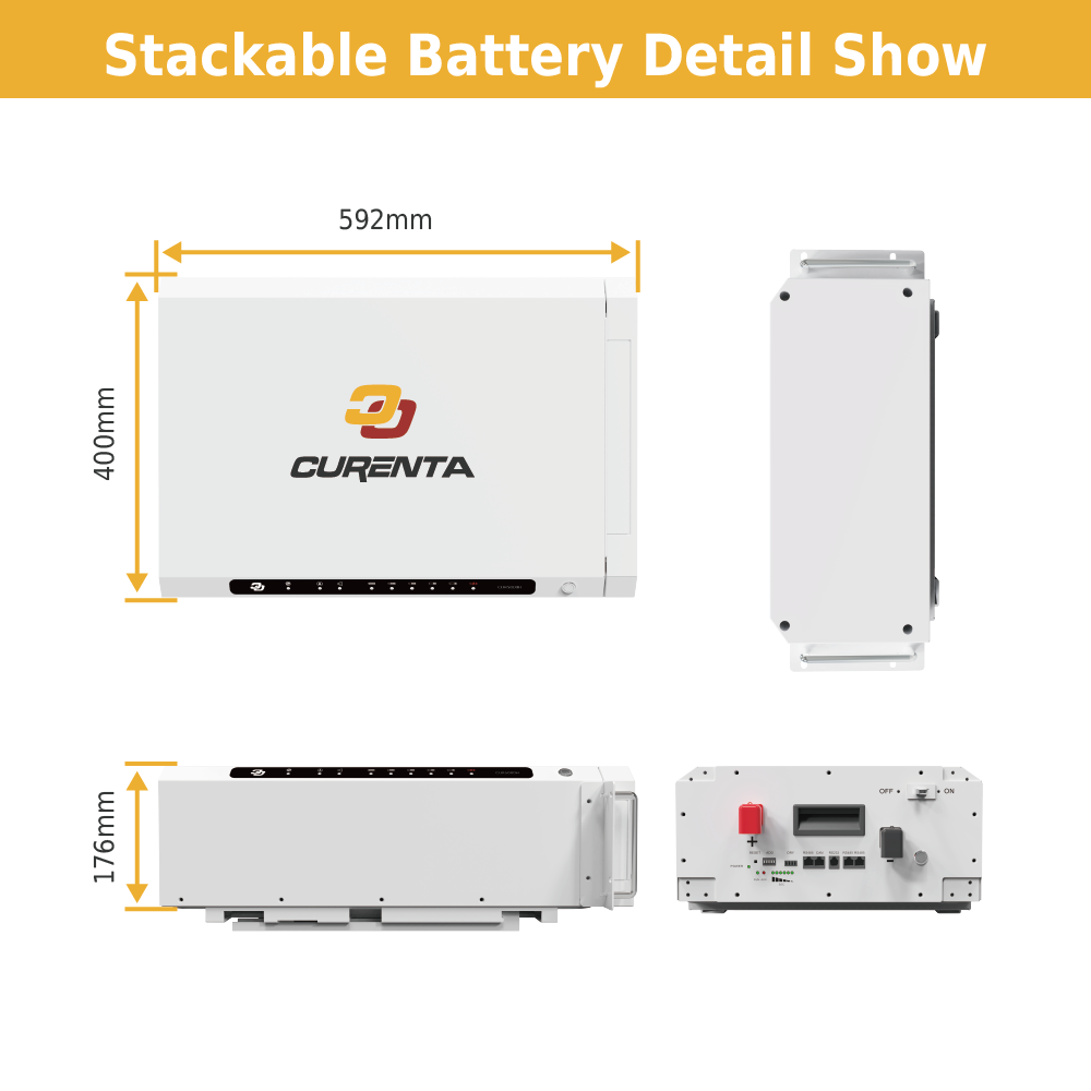 CURENTA 48V 51.2V 100Ah Stackable LiFePO4 Solar Battery 5KWH 10KWH 15KWH 20KWH Energy Storage Lithium Battery Pack EU Stock Ready to Ship