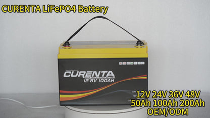 CURENTA 12V 200Ah LiFePO4 Lithium Battery with 2560Wh Energy Max. 1280W Load Power Built-in 100A BMS,10 Years Lifetime 6000+ Cycles, Perfect for RV Solar Energy Storage Marine Trolling Motor